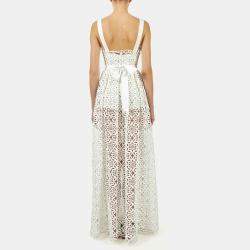 Elie Saab White Macrame Lace Long Dress L