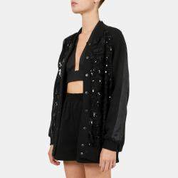 Pre Owned Elie Saab Black Sequins Embellished Long Sleeve Bomber Jacket S