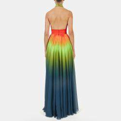 Pre Owned Elie Saab Color Horizon Printed Silk Halter Neck High Slit Long Dress L