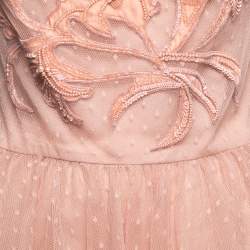 Pre Owned Elie Saab Light Dotted Tulle Embellished Mini Flared Dress L