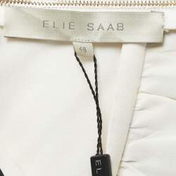 Elie Saab White Striped Floral Printed Chiffon Silk Open Back Maxi Dress XL