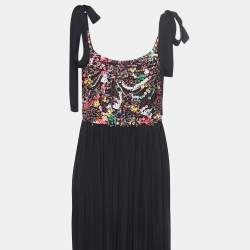 Pre Owned Elie Saab Black Silk Embellished Sleeveless Maxi Dress XL