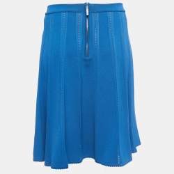 Pre Owned Elie Saab Blue Knit A-Line Skirt L