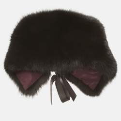 Pre Owned وشاح إيلي صعب بنفسجي داكن بفرو الثعلب كابليت