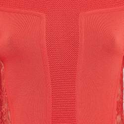 Elie Saab Red Lace Trim Knit Flared Midi Dress S