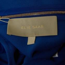 Elie Saab Blue Lace Trim Georgette Ruffled Gown S