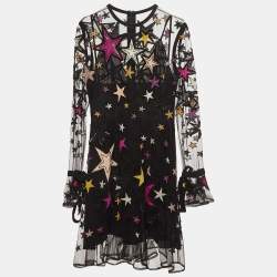 Elie Saab Black Star Embellished Full Sleeve Short Dress S