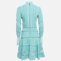 مملوكة مسبقًا Elie Saab Seamfoam Green Knit Lace Trim Short Dress S