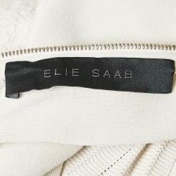 Elie Saab Off-White Jersey Lace Patch and Pleated Mini Dress XS