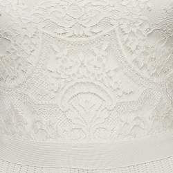 Elie Saab Off-White Jersey Lace Patch and Pleated Mini Dress XS