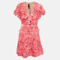 Elie Saab Pink Sequin Embellished Silk V-Neck Mini Dress S