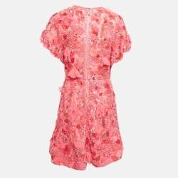 Elie Saab Pink Sequin Embellished Silk V-Neck Mini Dress S