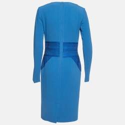 Elie Saab Blue Crepe Long Sleeve Midi Dress M