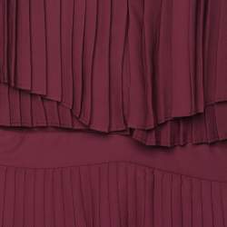 Elie Saab Burgundy Polyester Halterneck Pleated Long Dress M