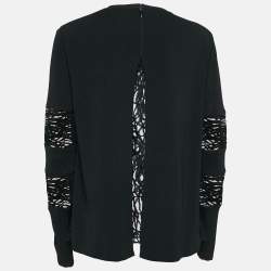 Pre Owned Elie Saab Black Knit & Lace Paneled Long Sleeve Top M
