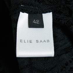 Pre Owned Elie Saab Black Knit & Lace Paneled Long Sleeve Top M
