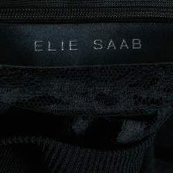 Pre Owned Elie Saab Black Knit & Lace Paneled Long Sleeve Top M