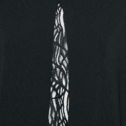 Pre Owned Elie Saab Black Knit & Lace Paneled Long Sleeve Top M