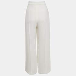 Pre Owned Elie Saab White Crepe Wide Leg Trousers S