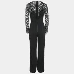 Pre Owned Elie Saab Black Crepe and Lace Full Sleeve Jumpsuit M