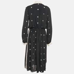 Elie Saab Black Polka Dots Print Crepe Midi Dress S