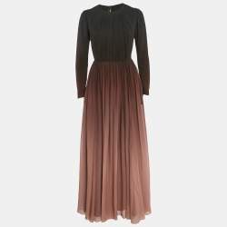 Elie Saab Brown Ombre Silk Pleated Maxi Dress S