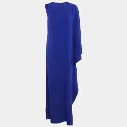 Elie Saab Blue Crepe Asymmetric Sleeve Maxi Kaftan Dress M