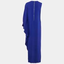 Elie Saab Blue Crepe Asymmetric Sleeve Maxi Kaftan Dress M