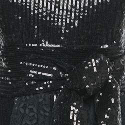 Pre Owned فستان ميدي مكون من طبقات مزيّن بتطريز الترتر الحريري بخليط أسود من إيلي صعب مقاس متوسط