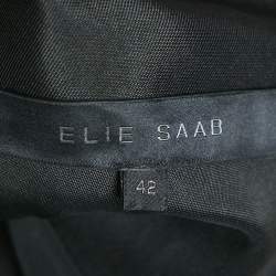 Pre Owned فستان ميدي مكون من طبقات مزيّن بتطريز الترتر الحريري بخليط أسود من إيلي صعب مقاس متوسط