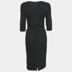Elie Saab Black Embroidered Silk Blend Sheath Dress S