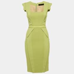 Elie Saab Green Crepe Belted Sheath Dress XS