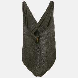 Elie Saab Black Lurex Jersey and Tulle Trim Bodysuit S