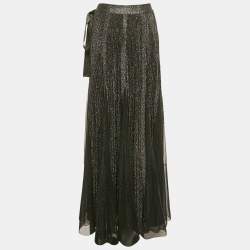 Pre Owned Elie Saab Black Lurex Jersey and Tulle Plisse Maxi Skirt M