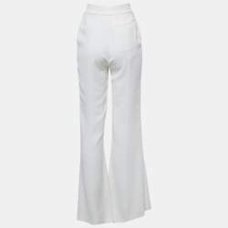 Pre Owned Elie Saab White Crepe High-Rise Flared Trousers S