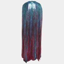 Pre Owned Elie Saab Blue/Pink Tulle Sequin Embroidered Cape Jumpsuit M