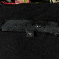 Pre Owned Elie Saab Black Floral Print Silk Chiffon Flared Maxi Dress S