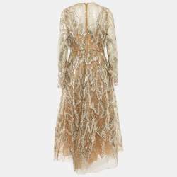 Pre Owned Elie Saab Green Heavy Embroidered Tulle Gown L