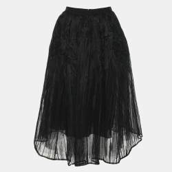 Elie Saab Black Floral Tulle Midi Skirt XS