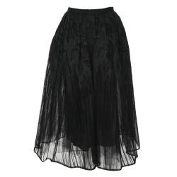 Elie Saab Black Floral Tulle Midi Skirt XS