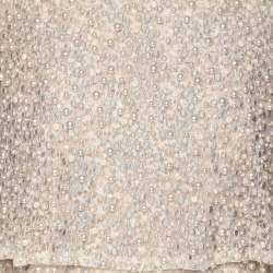 Elie Saab Light Beige Crepe and Lace Pearl Embellished Jumpsuit S