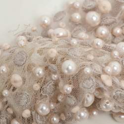 Elie Saab Light Beige Crepe and Lace Pearl Embellished Jumpsuit S