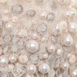 Elie Saab Light Beige Crepe and Lace Pearl Embellished Jumpsuit S
