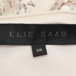 Elie Saab Light Beige Crepe and Lace Pearl Embellished Jumpsuit S