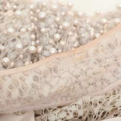 Elie Saab Light Beige Crepe and Lace Pearl Embellished Jumpsuit S