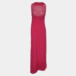Pre Owned Elie Saab Pink Crepe Pleated Halter Neck Maxi Dress S