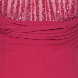 Pre Owned Elie Saab Pink Crepe Pleated Halter Neck Maxi Dress S