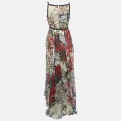 Pre Owned Elie Saab Multicolor Floral Print Organza Silk Runway Gown M