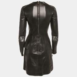 Pre Owned Elie Saab Black Lace Trim Leather Mini Dress XS