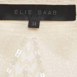 Pre Owned Elie Saab Cream Embellished Silk Ruffled Open Front Jacket S